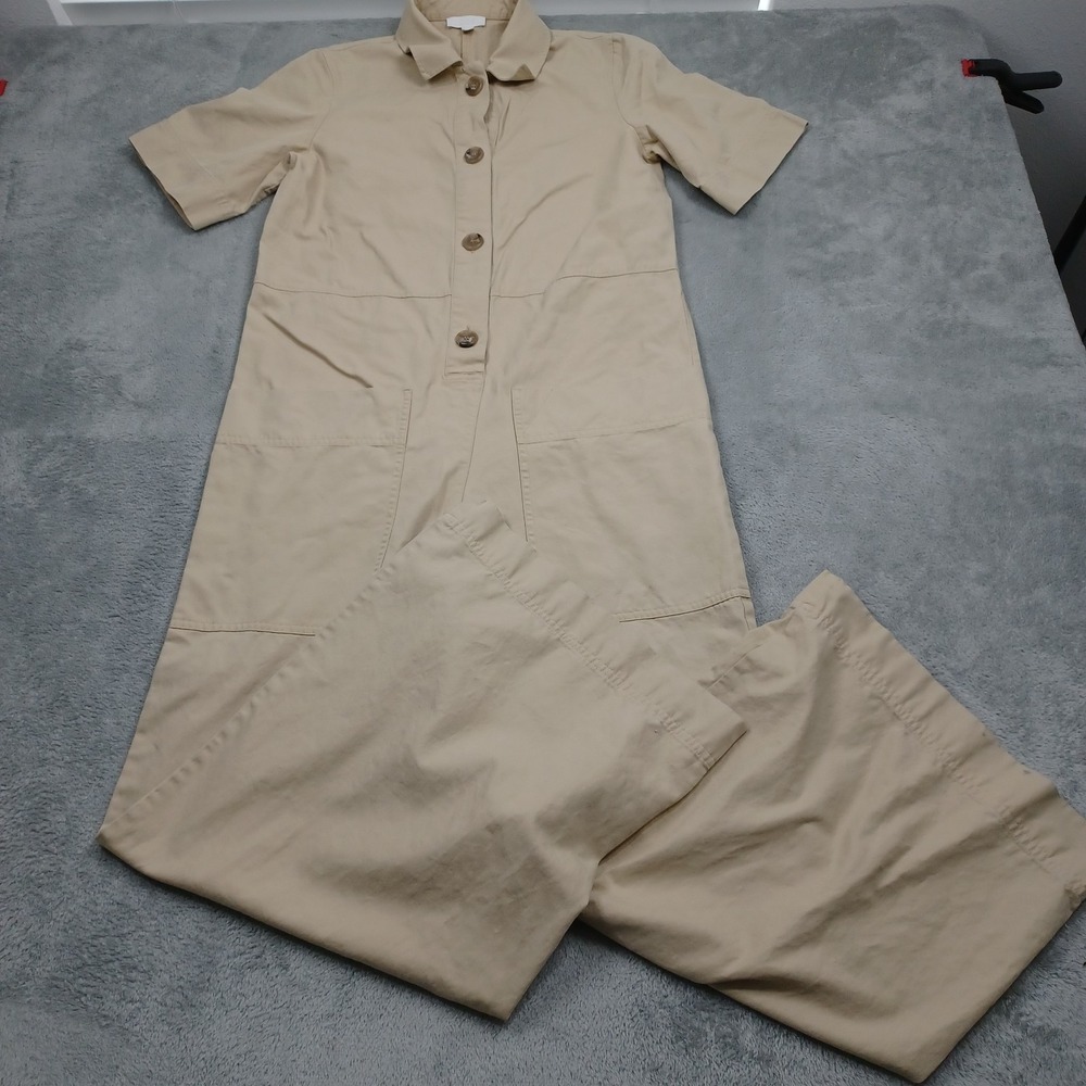COS Jumpsuit Womens 4 Brown Wide Leg Pockets Button‎ Up Short Sleeve